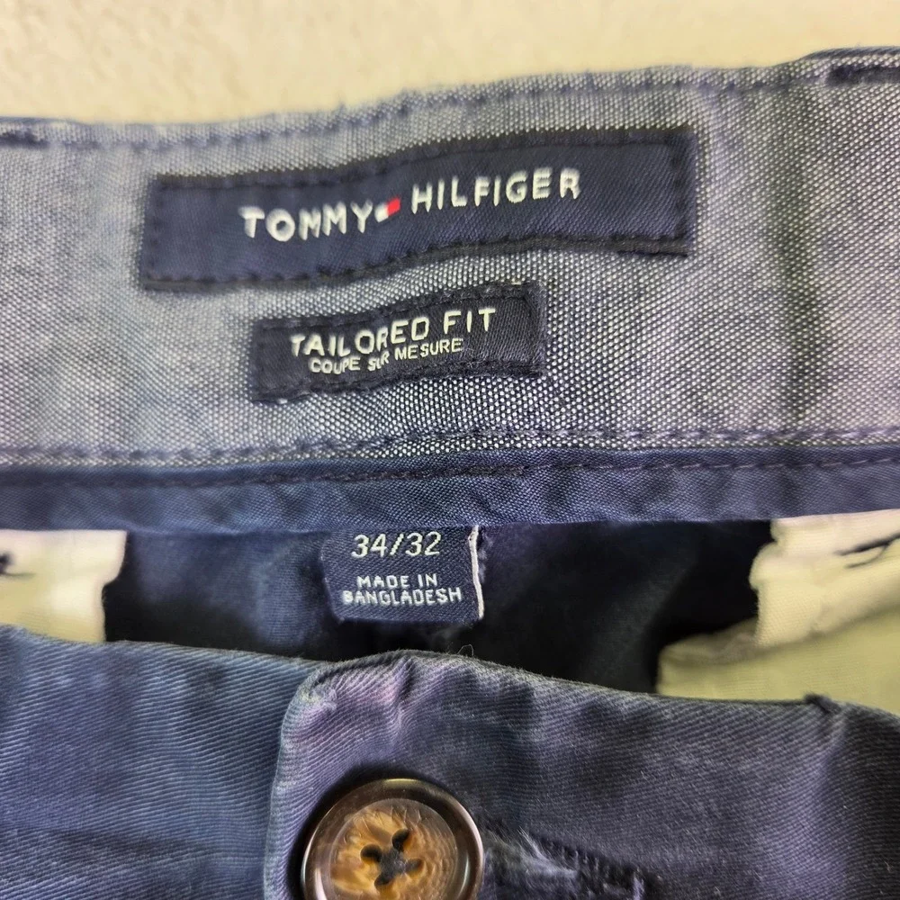 Tommy Hilfiger Tailored Fit Chino Pants Mens 34/32 Navy Blue Cotton Twill 3036